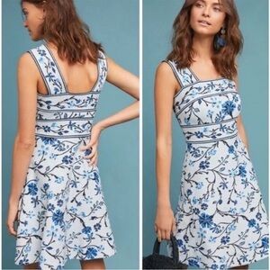 Maeve Shannon Jacquard mini dress Blue and White Floral Size XL